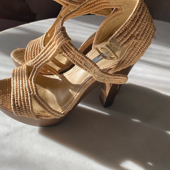 Rachel Zoe Rachel Zoe 9 Natural Straw Wood T-Strap Platform Heel Sandals - Picture 7 of 12